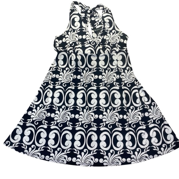 INC International Concepts Halter Dress Black White Swirl Print Size M - Picture 1 of 7